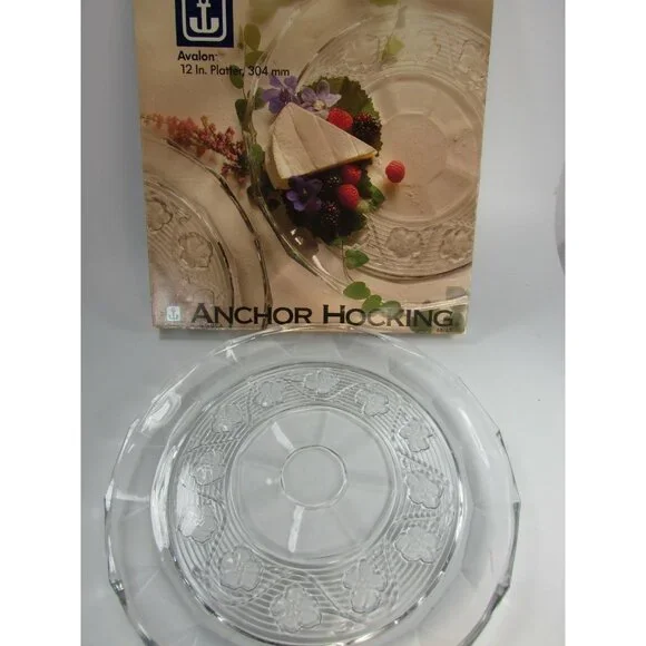 Anchor Hocking Avalon Clear Glass Round 12" Platter Floral Embossed 30903 - Picture 2 of 3